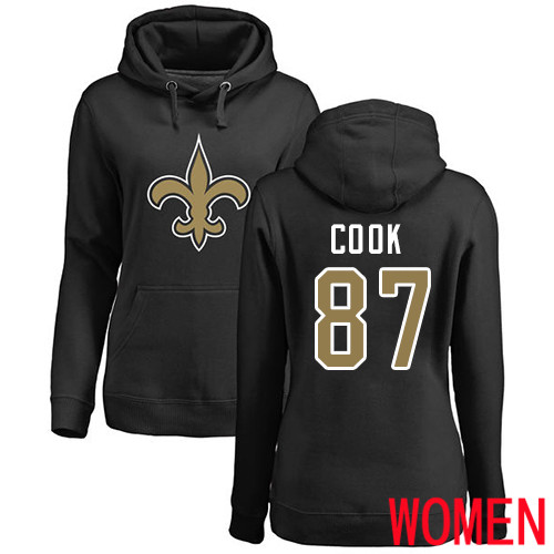 New Orleans Saints Black Women Jared Cook Name and Number Logo NFL Football 87 Pullover Hoodie Sweatshirts